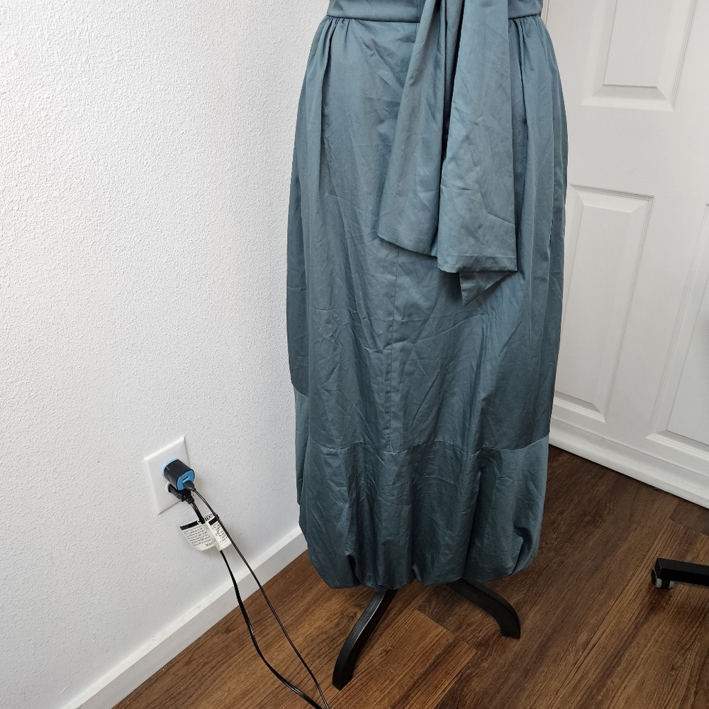 TIBI Eco One Shoulder Dress In Green Size 6 NWT Organic Cotton Party Holiday - Picture 8 of 14